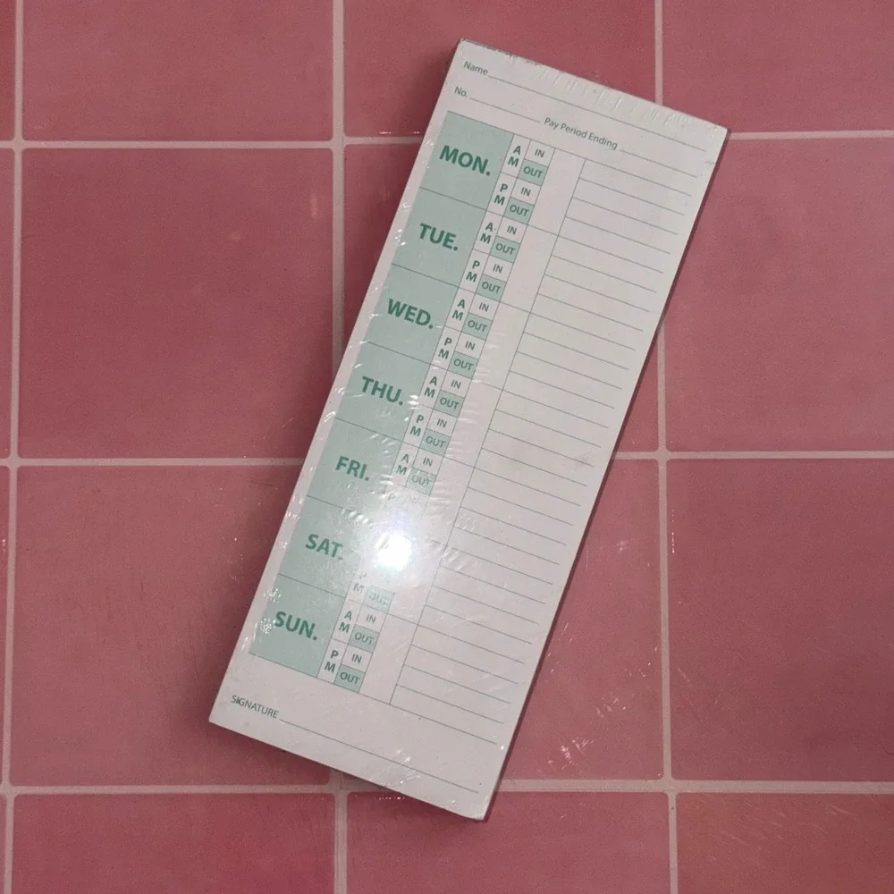 Vintage Weekly Time Card Notepad Green White Employee Clock In Sheet Sealed